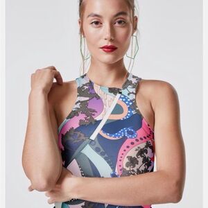 Nike Women's Sleeveless Bodysuit Swimsuit Metic Graphic ZIP Neck